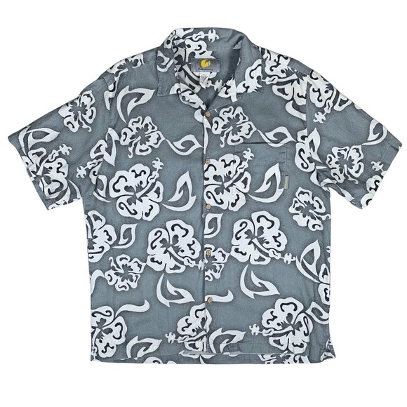 Billabong Other - Vintage Billabong Hawaiian Shirt Medium Gray Surf Floral Made In USA